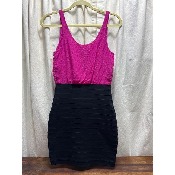 Express Bandage Party Cocktail Dress Fuchsia & Black Body Contouring Size XS - Picture 2 of 9